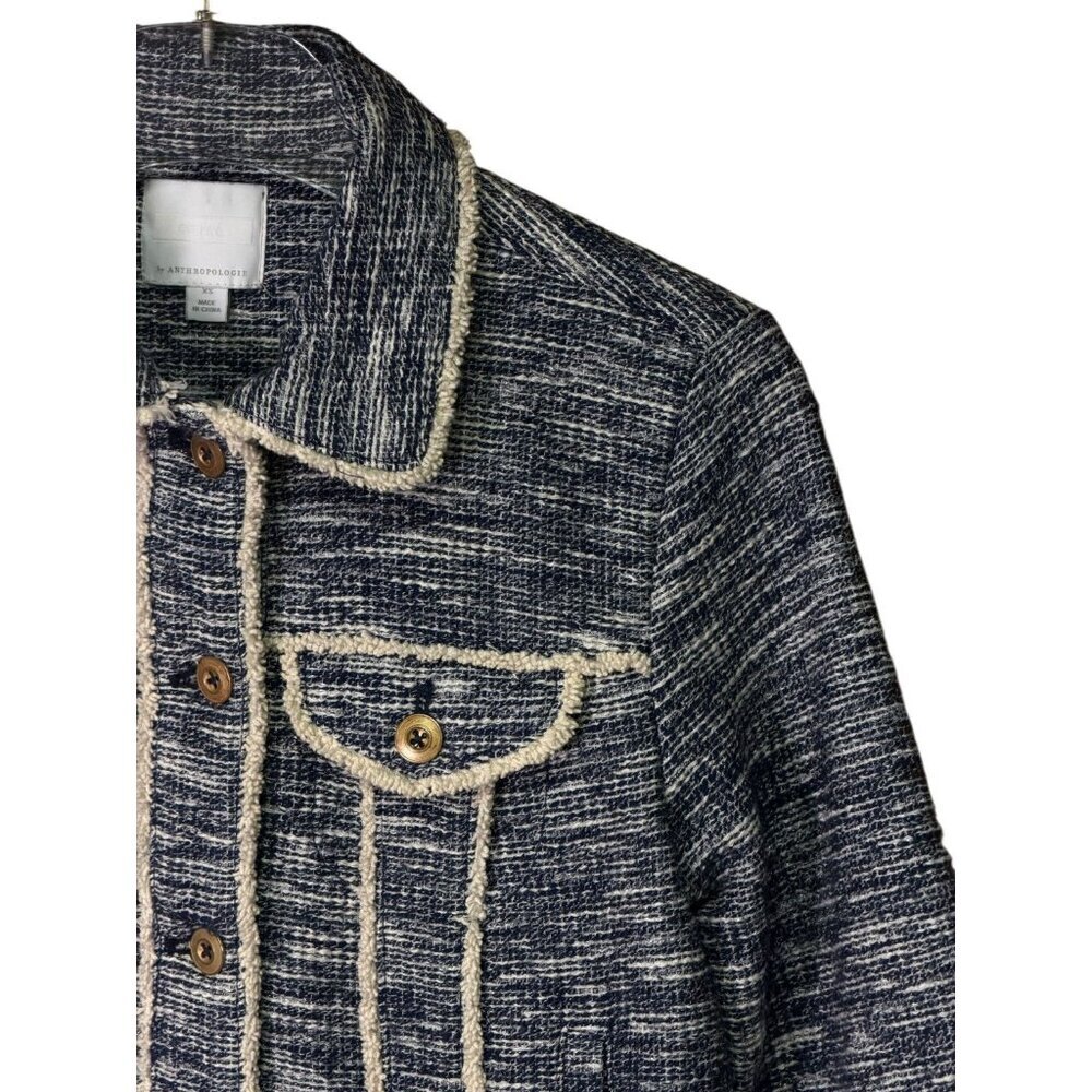 Anthropologie Ett:Twa Blue Tweed Trucker Jacket – XS – Textured Trim - Picture 12 of 16